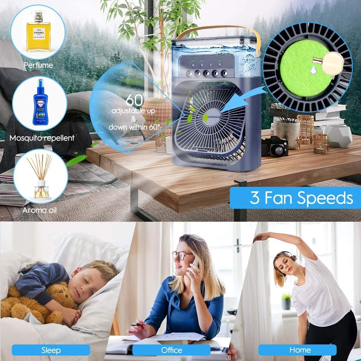 ( NET) USB Portable Air Cooler Fan Air Conditioner Light Desktop Fan Air Cooler Humidifier Purify Bedroom with 7 Colors LED Night Light KC-23-23 / KQ316