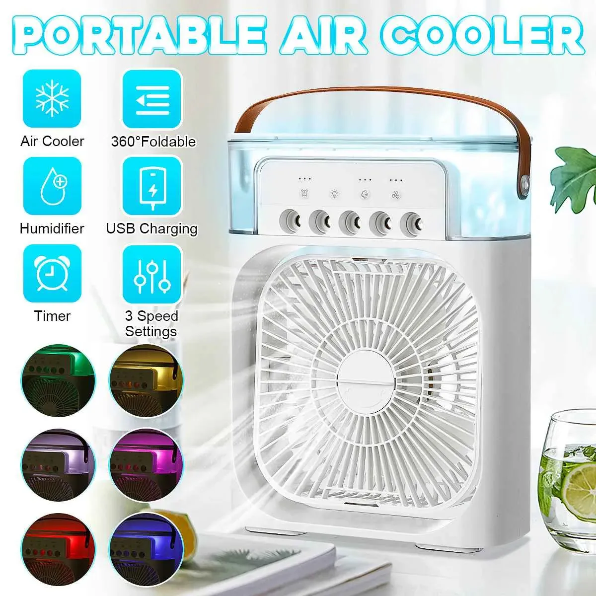 ( NET) USB Portable Air Cooler Fan Air Conditioner Light Desktop Fan Air Cooler Humidifier Purify Bedroom with 7 Colors LED Night Light KC-23-23 / KQ316