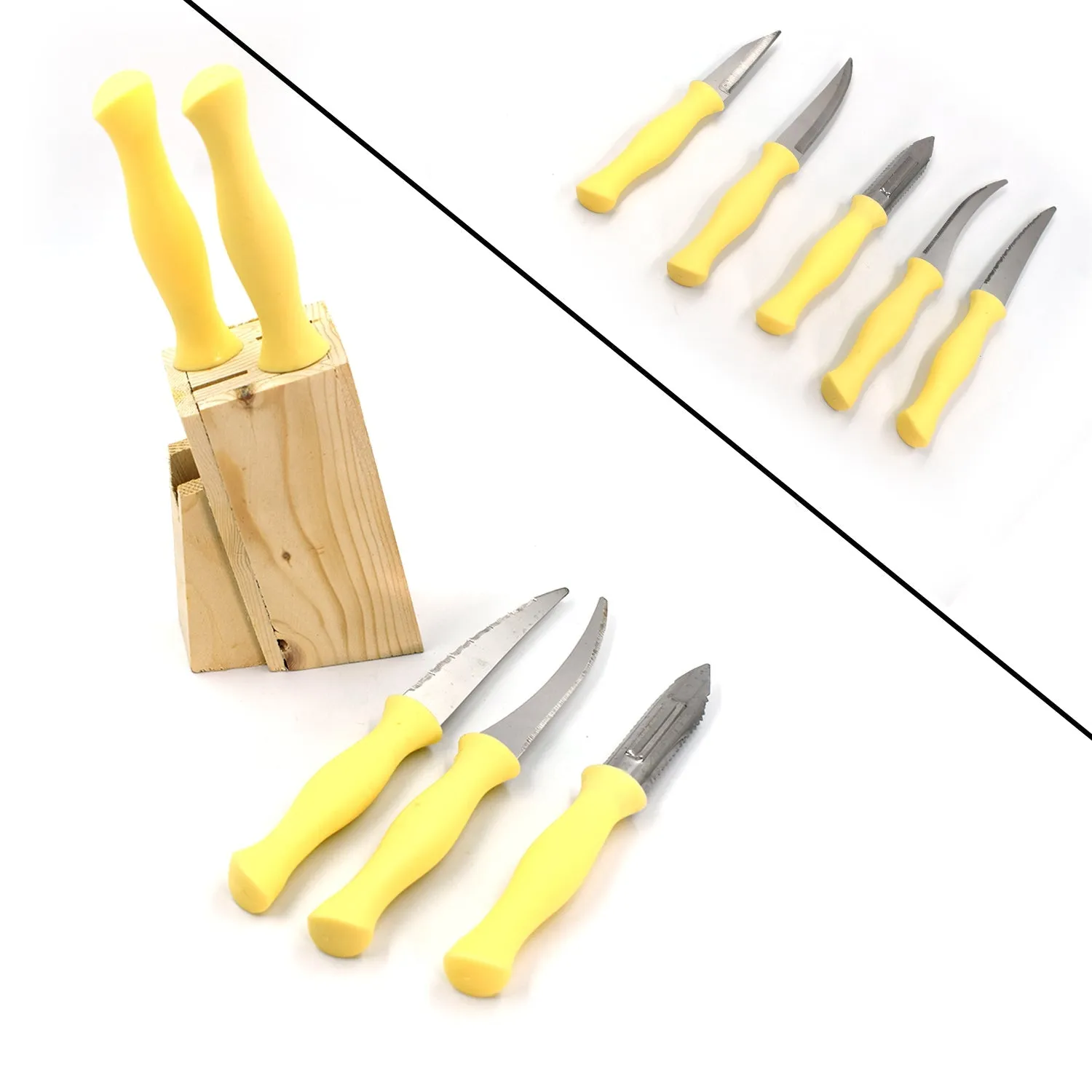 0102A Stainless Steel Kitchen Knife Set with Wooden Stand & Scissor Vegetable & Meat Cutting