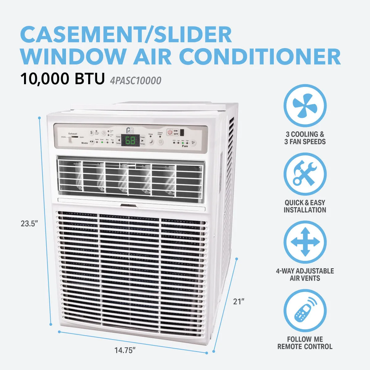 10,000 BTU 115V Casement Slider Window Air Conditioner with Follow-Me Remote Control