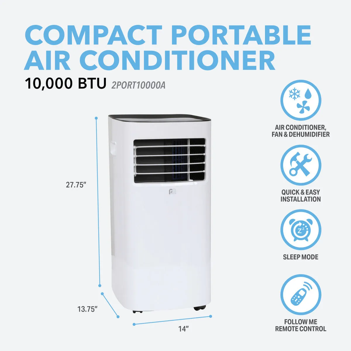 10,000 BTU/7,000 SACC Compact Portable Air Conditioner with Full-Function Remote Control