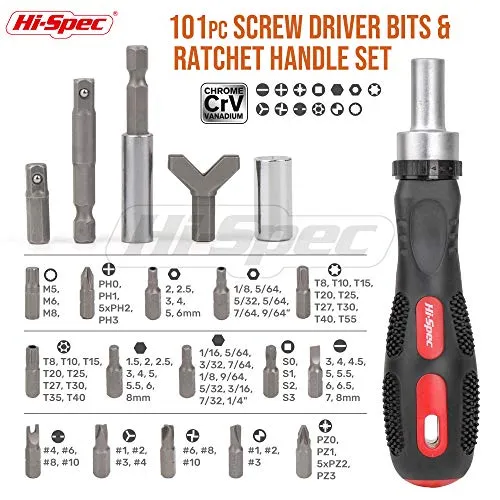 101pc Multi Bits Screw Driver Bits & Ratcheting Handle Set. Includes Tamper Proof Security Driver Bits