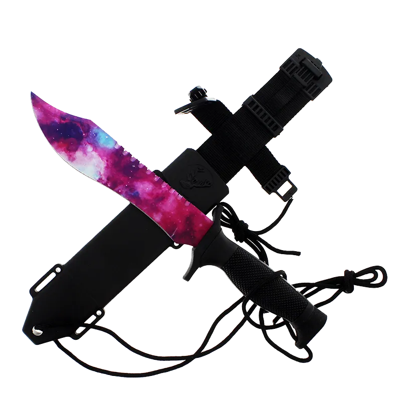 12" Tactical Knife With Purple Galaxy Blade