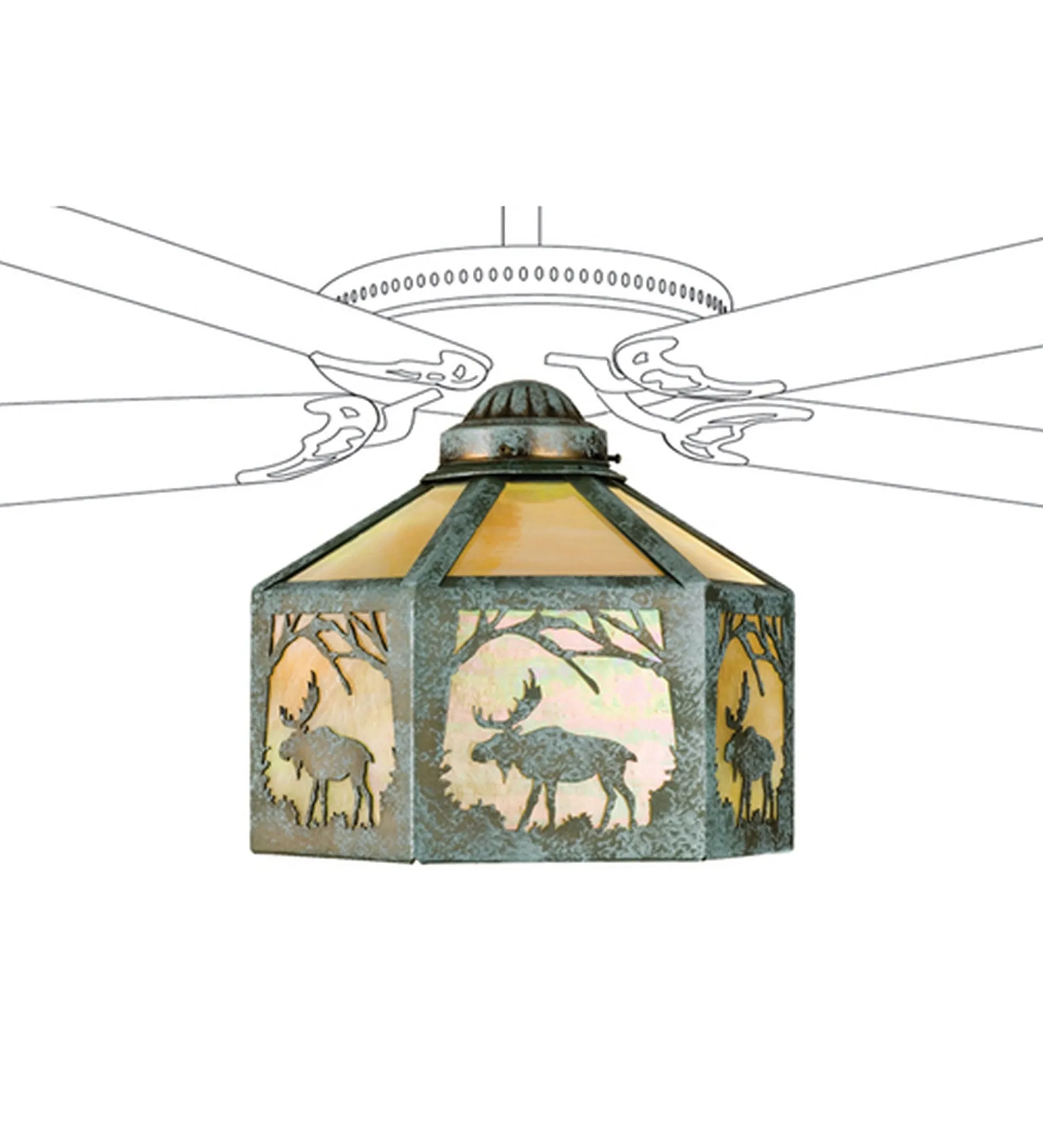 13"W Lone Moose Wildlife Fan Light Shade