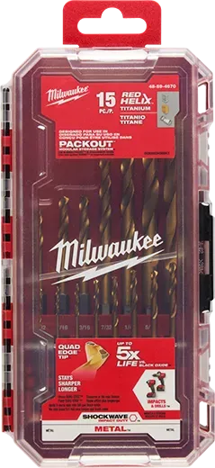 15 PC SHOCKWAVE Red Helix Titanium Drill Bit Set