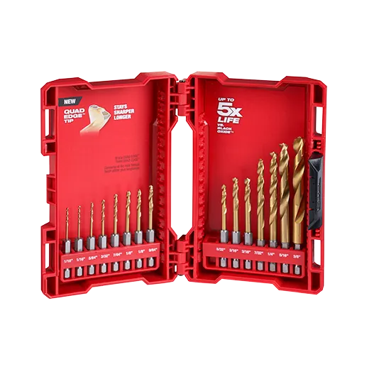 15 PC SHOCKWAVE Red Helix Titanium Drill Bit Set