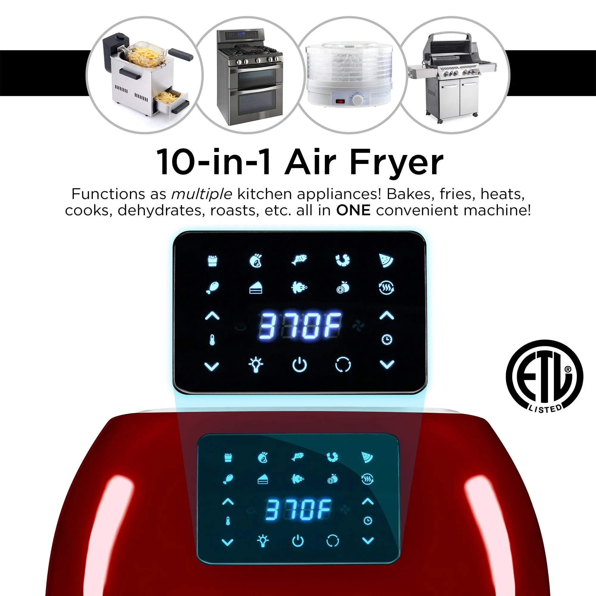 16.9qt 1800W 10-in-1 XXXL Air Fryer Countertop Oven, Rotisserie, Dehydrator