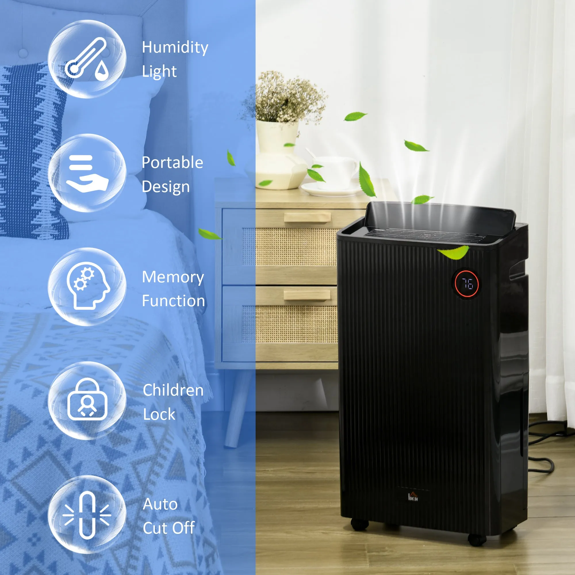 16L/Day Quiet Air Dehumidifier with Purifier, UVC, Ioniser, Timer, Black