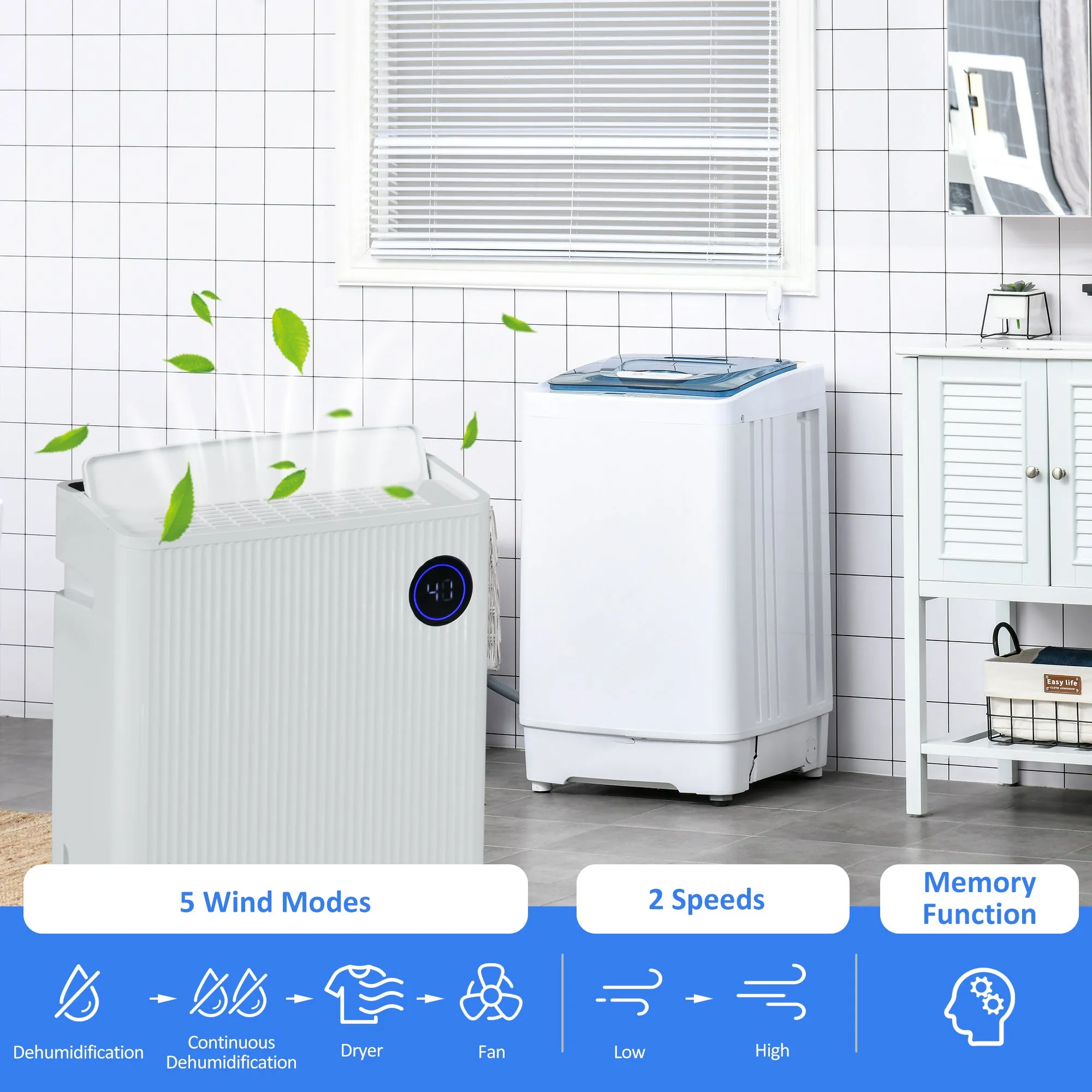 16L/Day Quiet Air Dehumidifier with Purifier, UVC, Ioniser, Timer, White