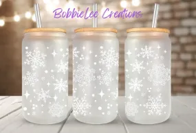 16oz Glass or Plastic Cup - White Snowflakes SK