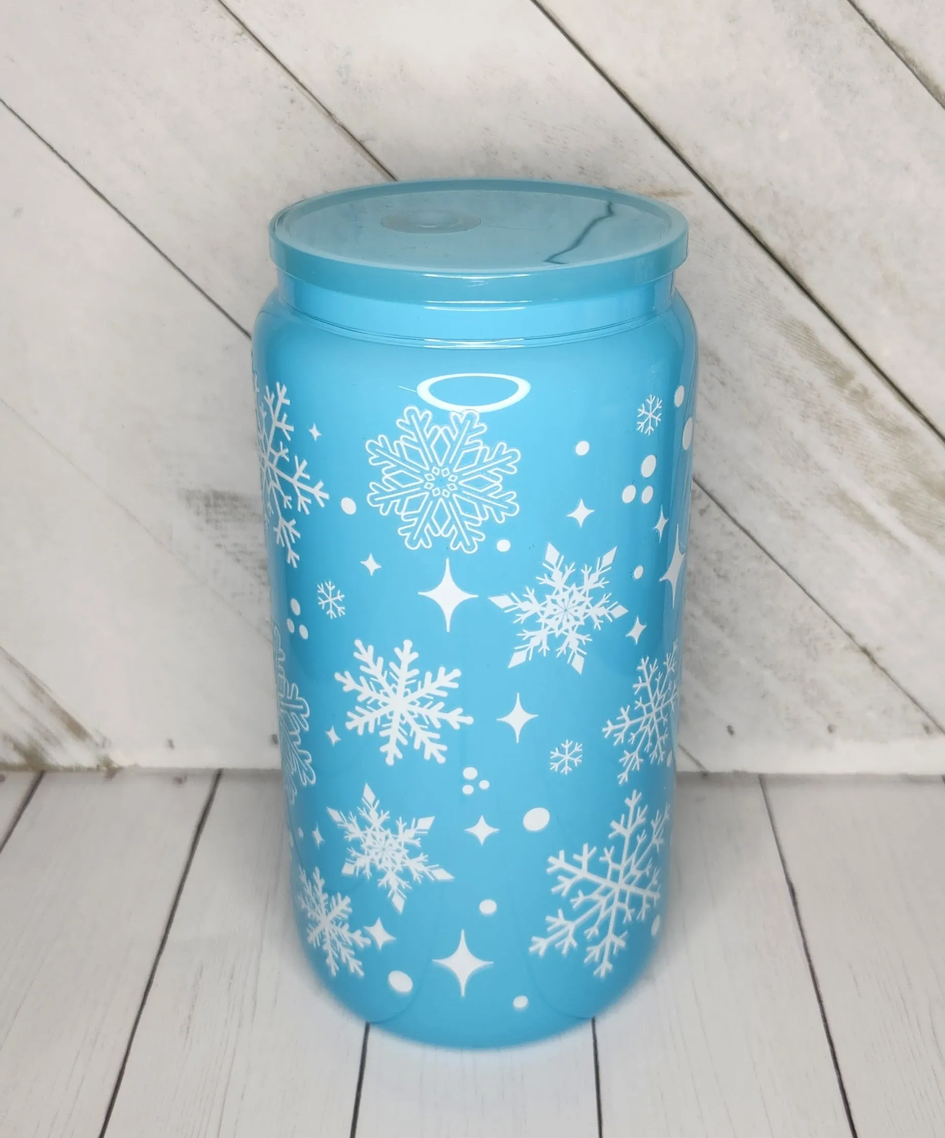 16oz Glass or Plastic Cup - White Snowflakes SK