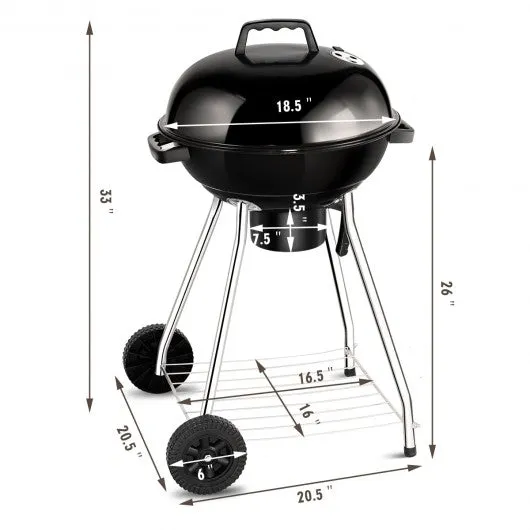 18.5" Outdoor Backyard Cooking Kettle Charcoal Grill with Wheels