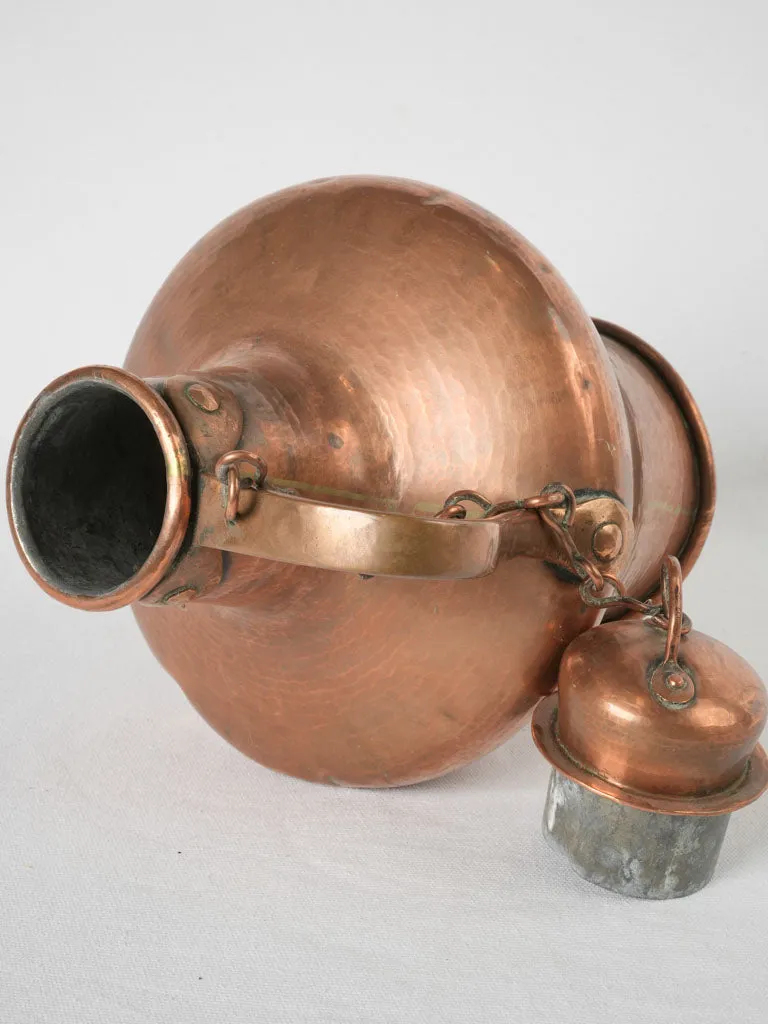 18th-century Amphora-shaped kettle w/ lid on chain 15¼"