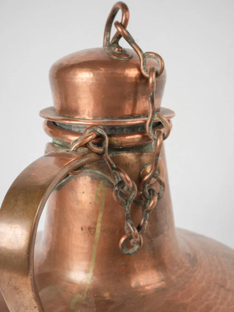 18th-century Amphora-shaped kettle w/ lid on chain 15¼"