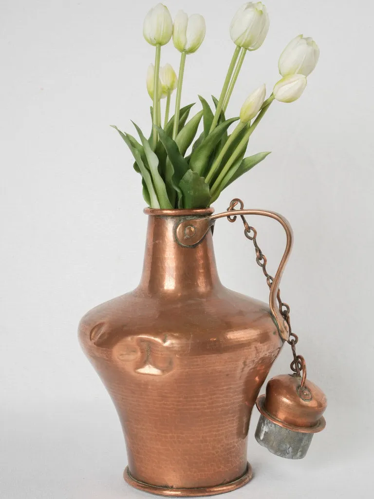 18th-century Amphora-shaped kettle w/ lid on chain 15¼"