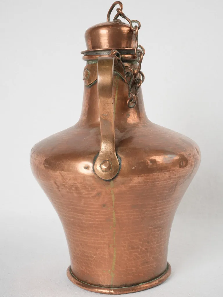 18th-century Amphora-shaped kettle w/ lid on chain 15¼"