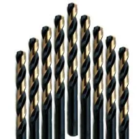 #23 Wire Size Jobber Length Drill Bit - Black and Gold - Split Point - 12 Pack