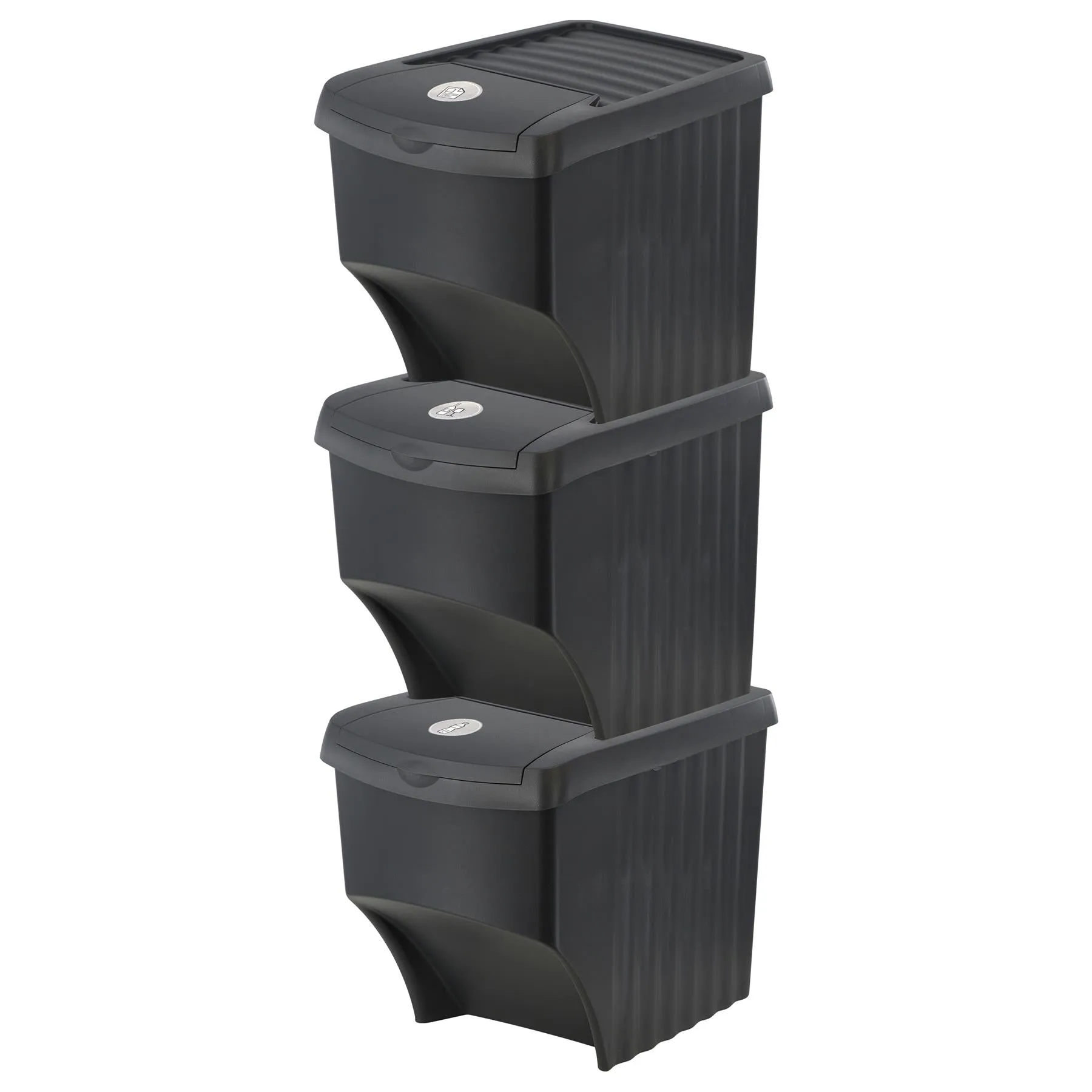 25 L set of 3 Large Plastic Waste Recycling Bin With Lids