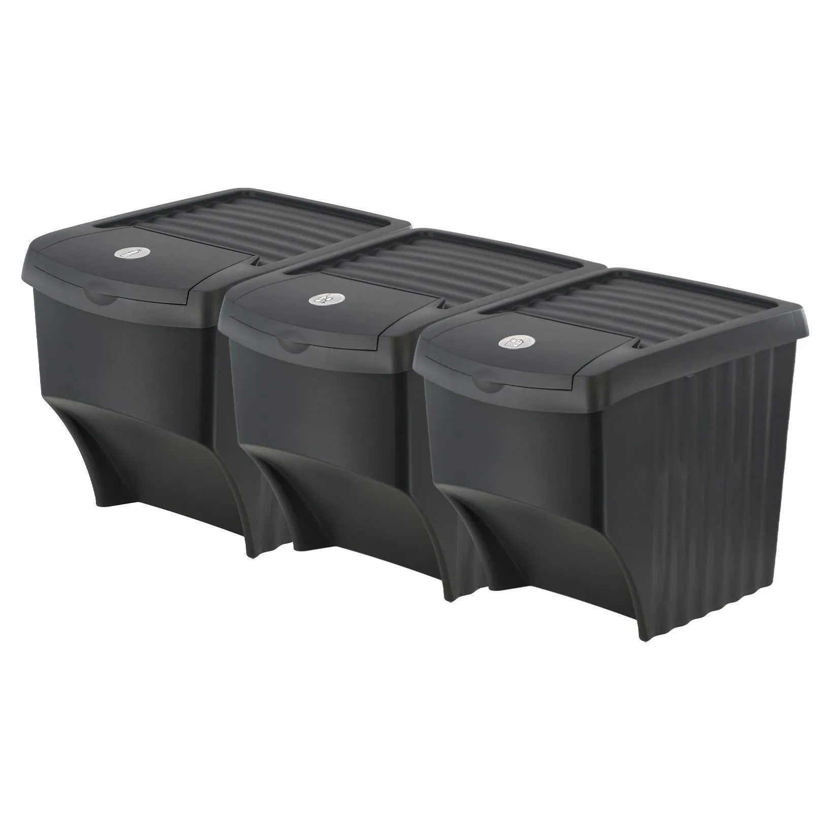 25 L set of 3 Large Plastic Waste Recycling Bin With Lids