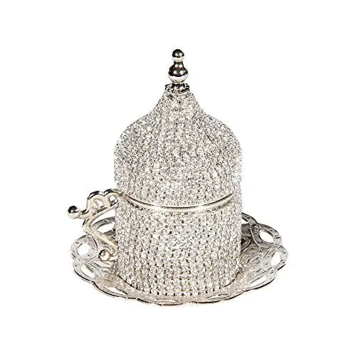 27 Pc Turkish Coffee Espresso Cup Saucer Swarovski Crystal Set SILVER