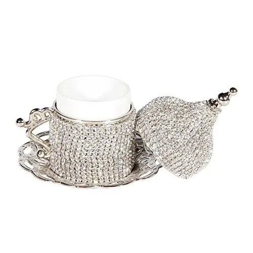 27 Pc Turkish Coffee Espresso Cup Saucer Swarovski Crystal Set SILVER