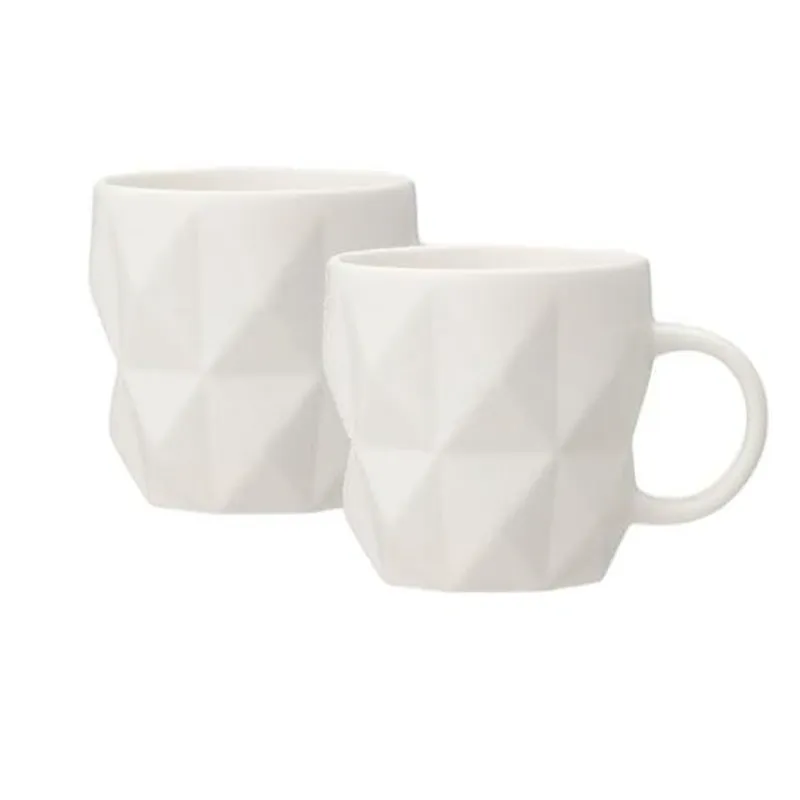 3-Piece 600Ml Diamond White Fine Ceramic Coffee Mug Set