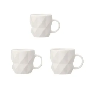 3-Piece 600Ml Diamond White Fine Ceramic Coffee Mug Set