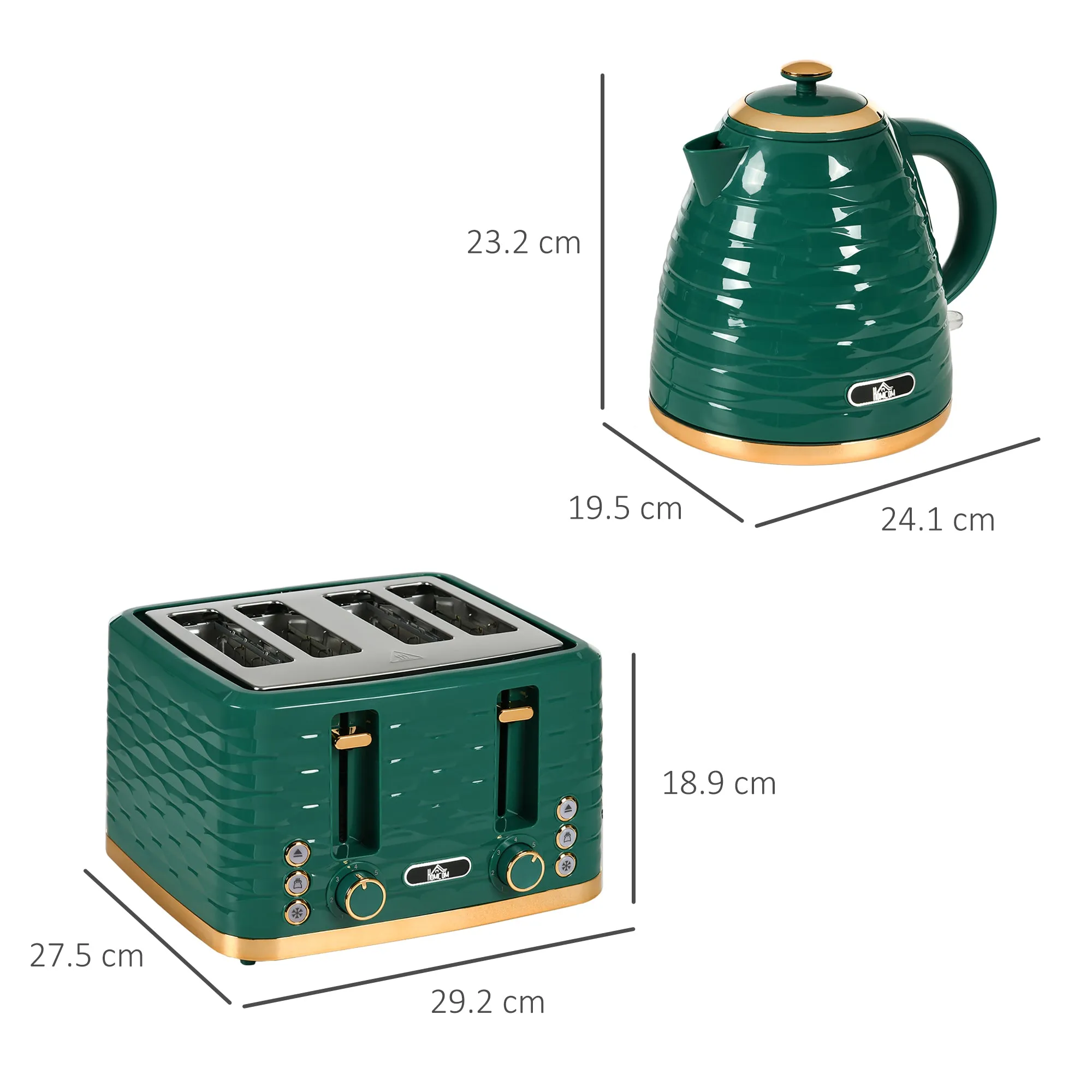 3000W 1.7L Rapid Boil Kettle & 4 Slice Toaster, Kettle and Toaster Set with 7 Browning Controls and Crumb Tray, Green