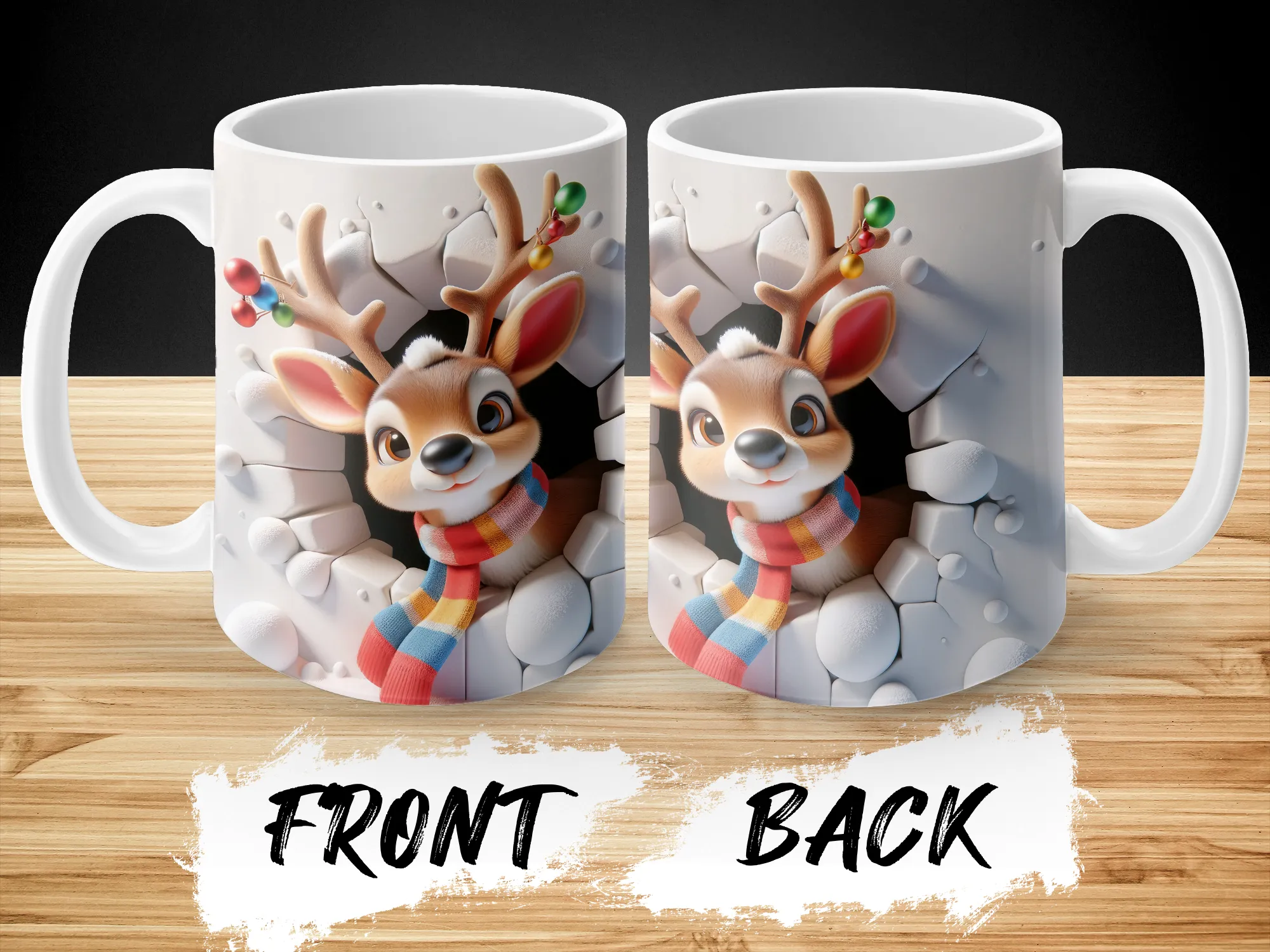 3D Peeking Reindeer Vivid Colors Mug, 3D Peeking Reindeer Coffee Mug, 3D Peeking Reindeer Gifts, Reindeer Mugs, Christmas Gifts