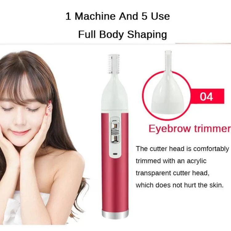 5-in-1 Women's Electric Shaver and Trimmer Kit for Eyebrows, Nose, and More