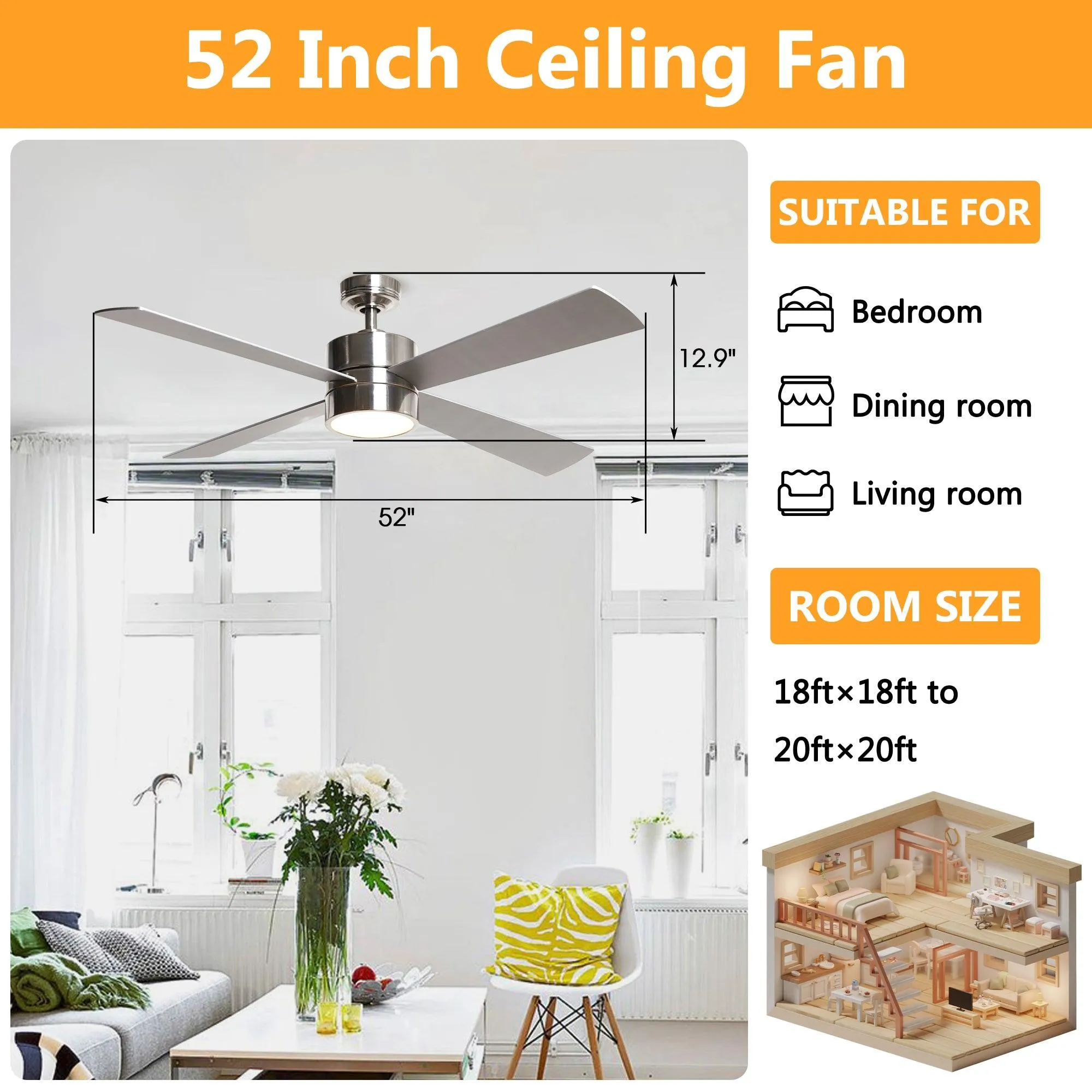 52" Bucholz Industrial Ceiling Fan with LED Light