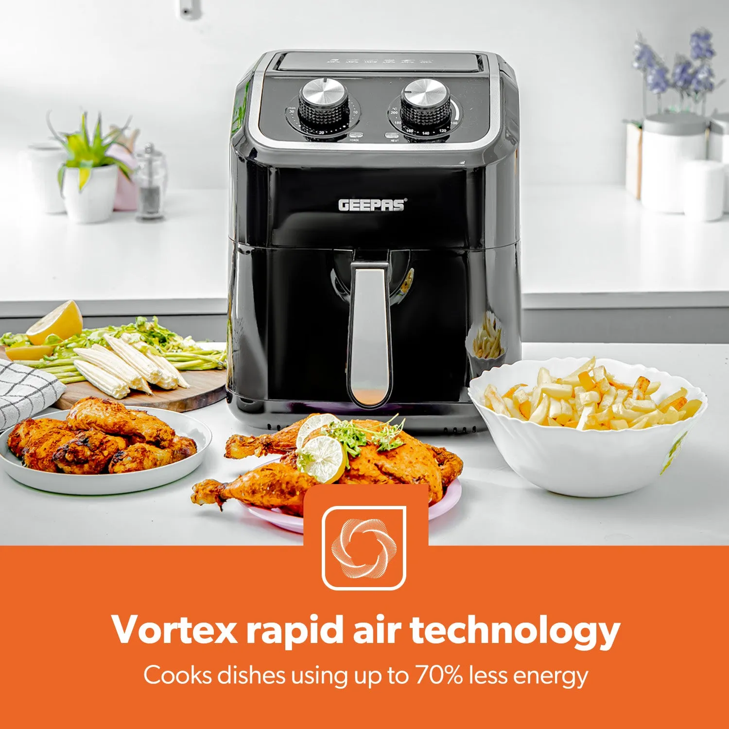 6-in-1 Manual Vortex Rapid Air Fryer 5L   Free Recipe E-Book