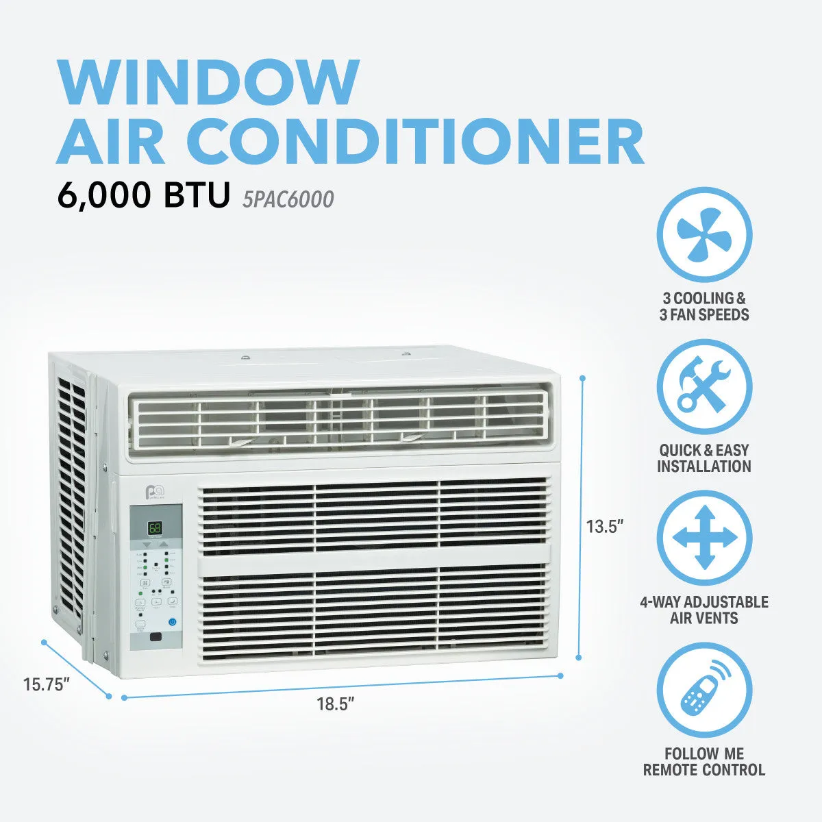 6,000 BTU High-Efficiency Air Conditioner with Remote Control