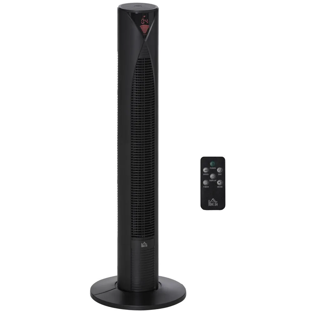 ABS Oscillating 3-Speed Settings Tower Fan w/ Remote Control Black