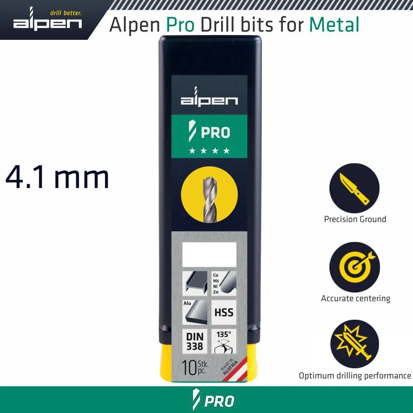 ALPEN ALPEN PRO HSS DRILL DIN 338 RN 135  WITH SPLIT POINT 4.1MM BULK ALP9540041