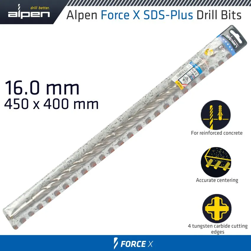 ALPEN FORCE X 16.0 x 450/400  SDS-PLUS DRILL BIT X4 CUTTING EDGES ALP875016