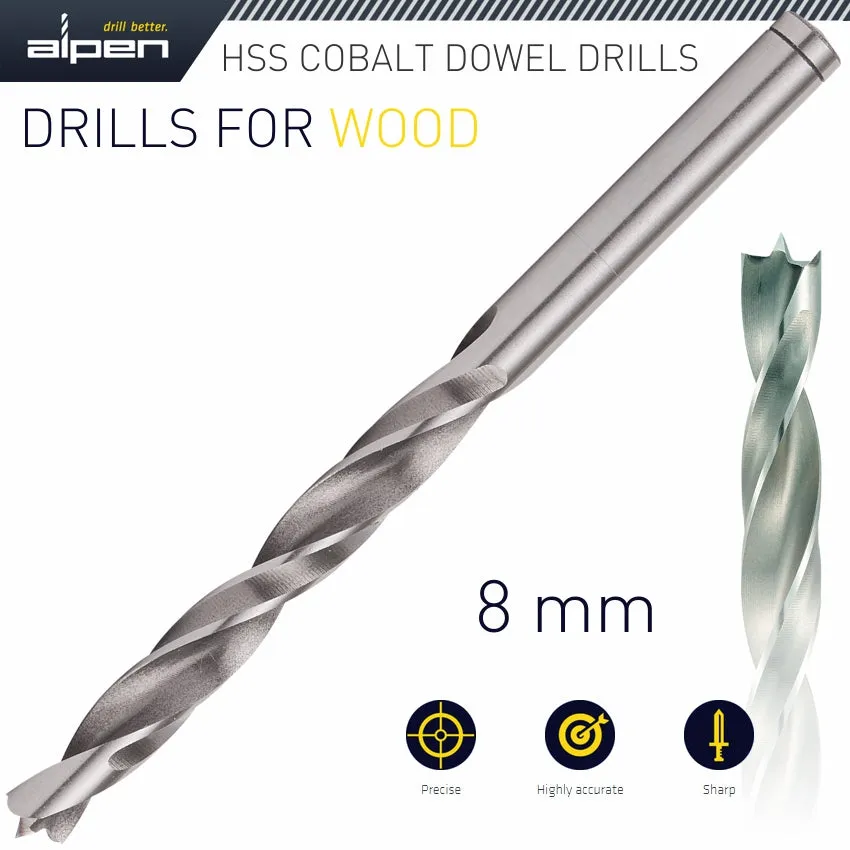 ALPEN HSS COBALT WOOD DRILL BIT 8MM ALP63308