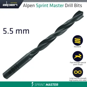 ALPEN HSS SPRINT MASTER 5.5MM X1 615055 SLEEVED DIN338 ALPEN DRILL BIT ALP614055-1