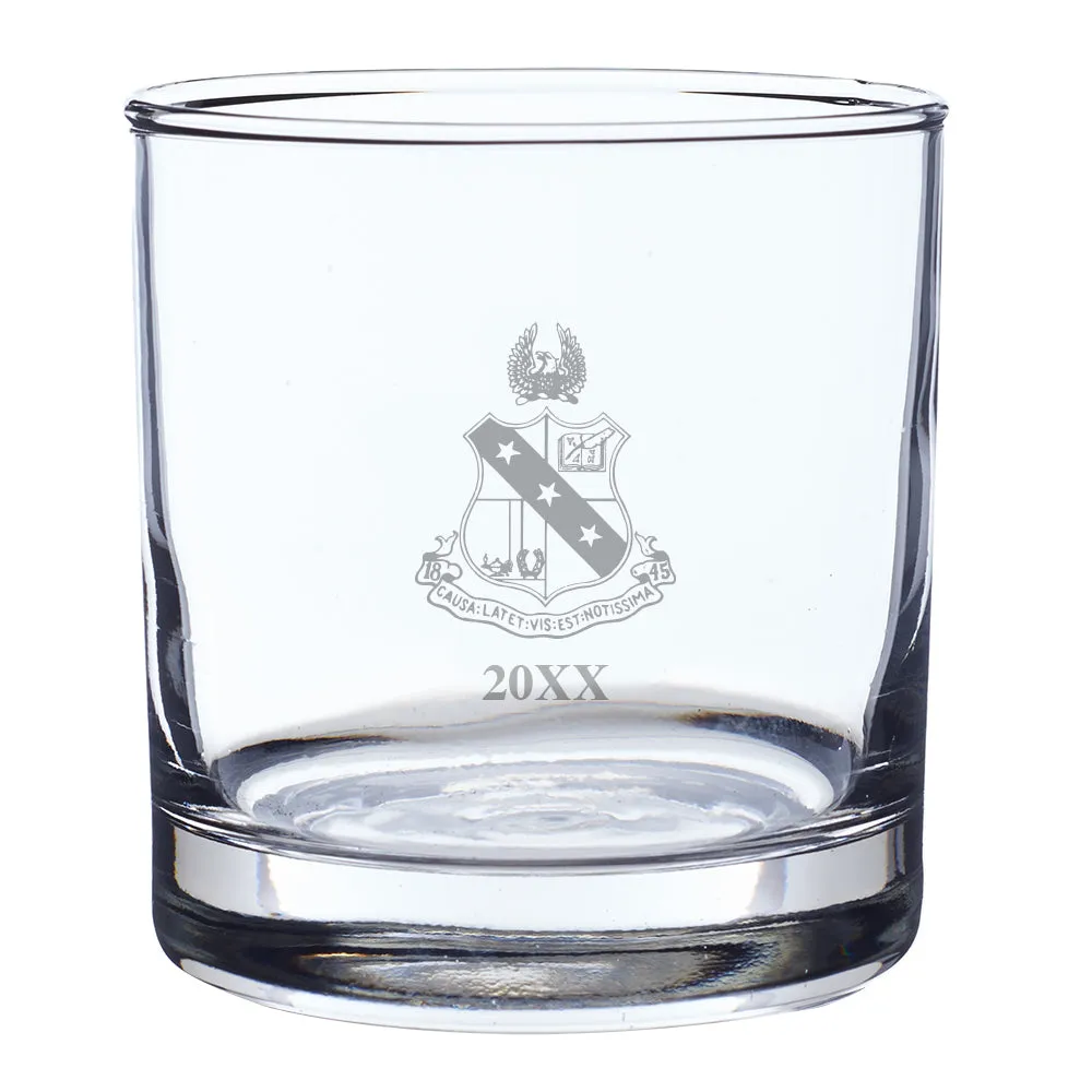 Alpha Sig Engraved Year Rocks Glass