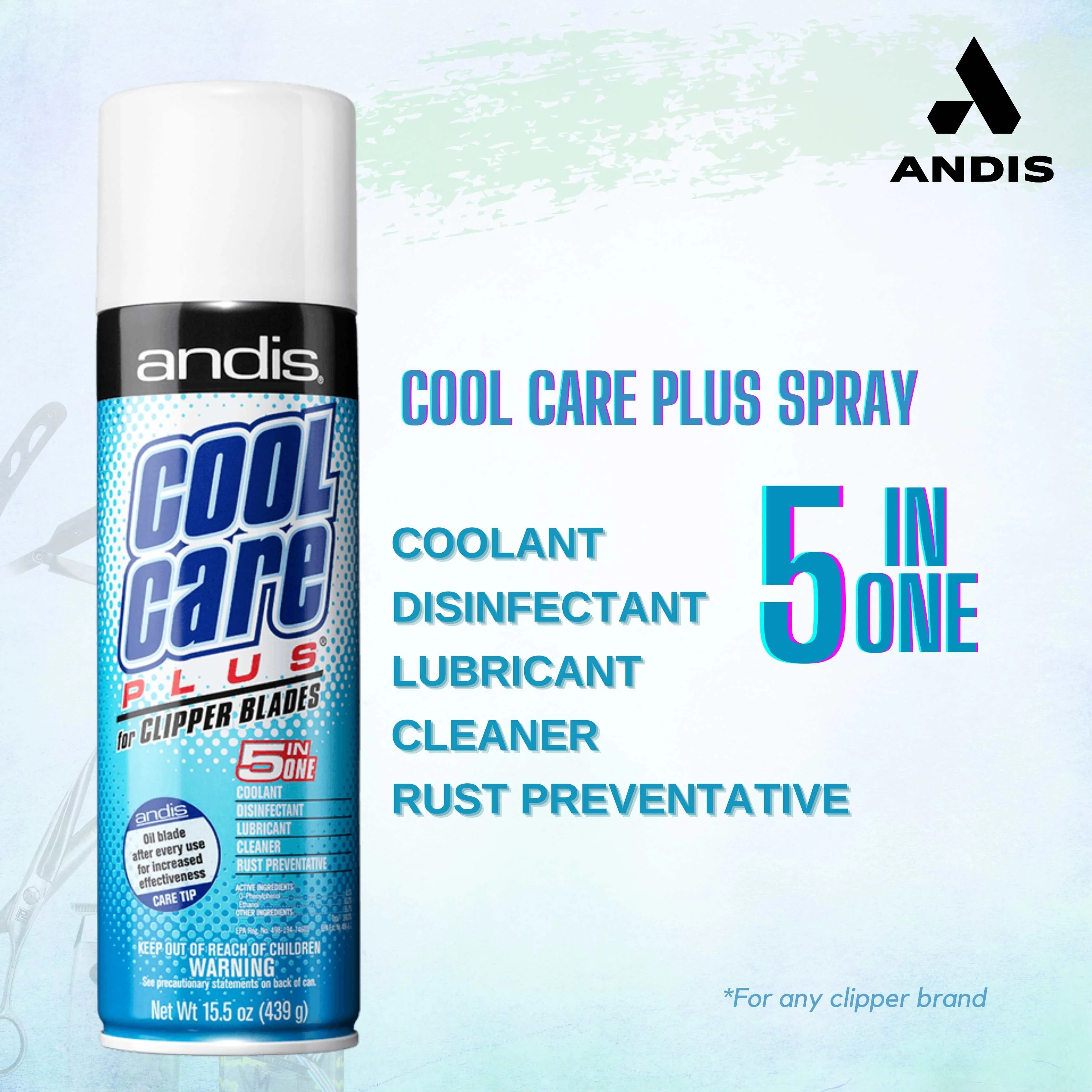 Andis Cool Care Plus Cleaner Spray For Clipper Blades Trimmer - 5 in 1 Formula