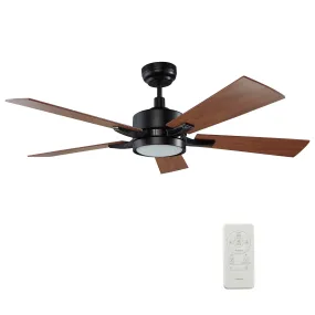 APPLETON 56 inch 5-Blade Smart Ceiling Fan with LED Light Kit & Remote Control - Black/Dark Wood