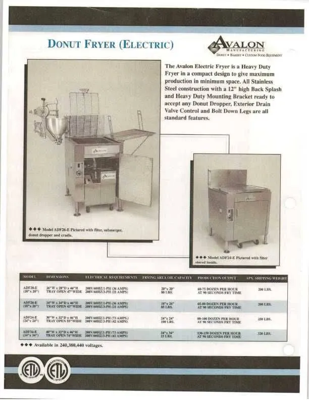 Avalon (ADF34-E) Donut Fryer 34" X 24" Electric (1 phase), Left Side Drain Board