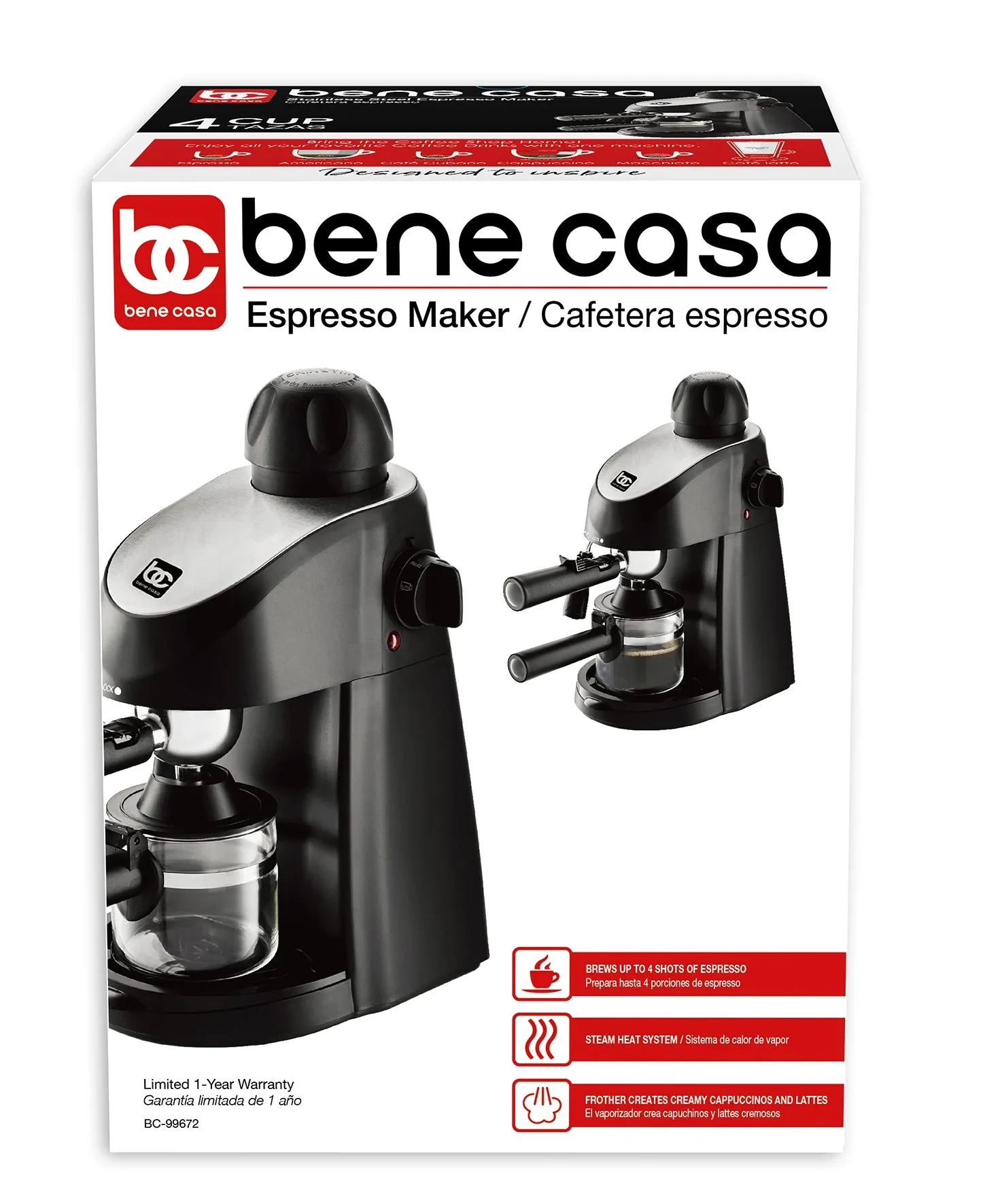 Bene Casa 4-Shot Steam Espresso Maker