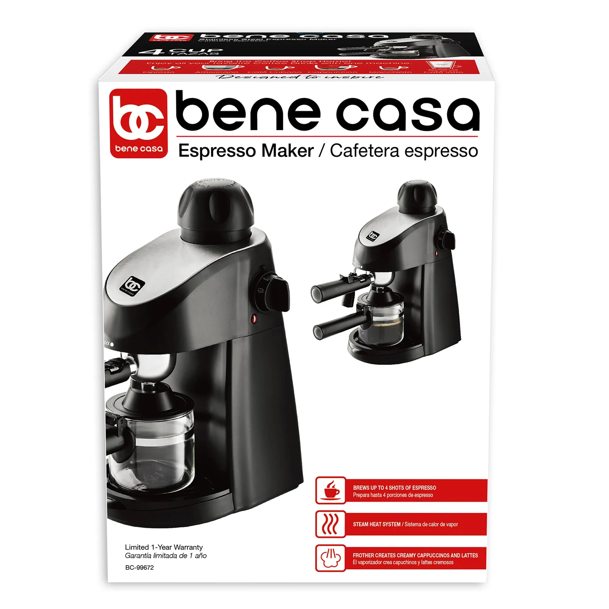 Bene Casa 4-Shot Steam Espresso Maker