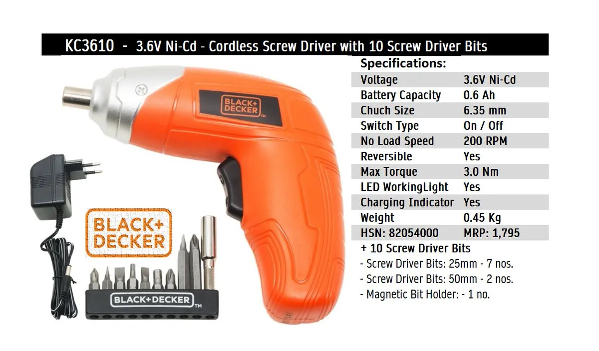 Black & Decker Cordless Screwdriver 3.6V