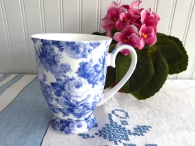 Blue Floral Chintz Mug Bone China Pedestal Maxwell Williams Antique Blue