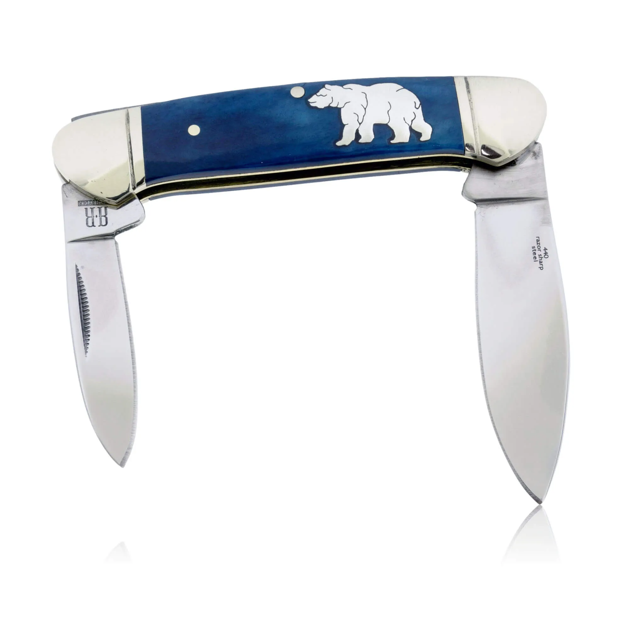 Blue Rough Rider 2 Blade Knife with Silver Elk Inlay