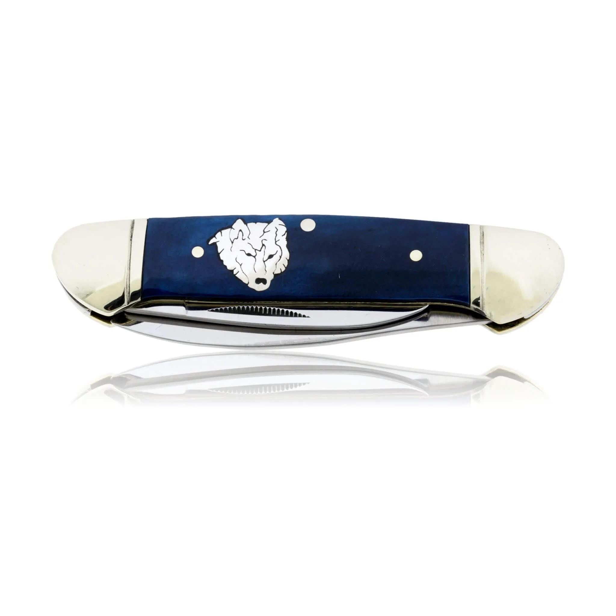 Blue Rough Rider 2 Blade Knife with Silver Elk Inlay