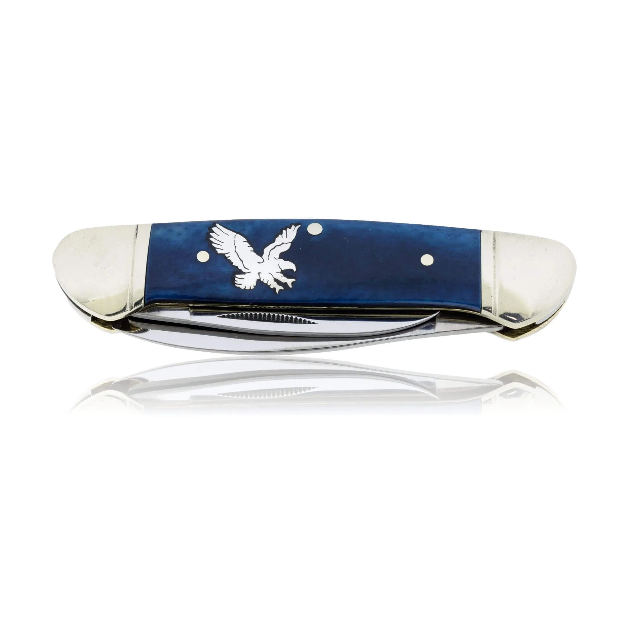 Blue Rough Rider 2 Blade Knife with Silver Elk Inlay