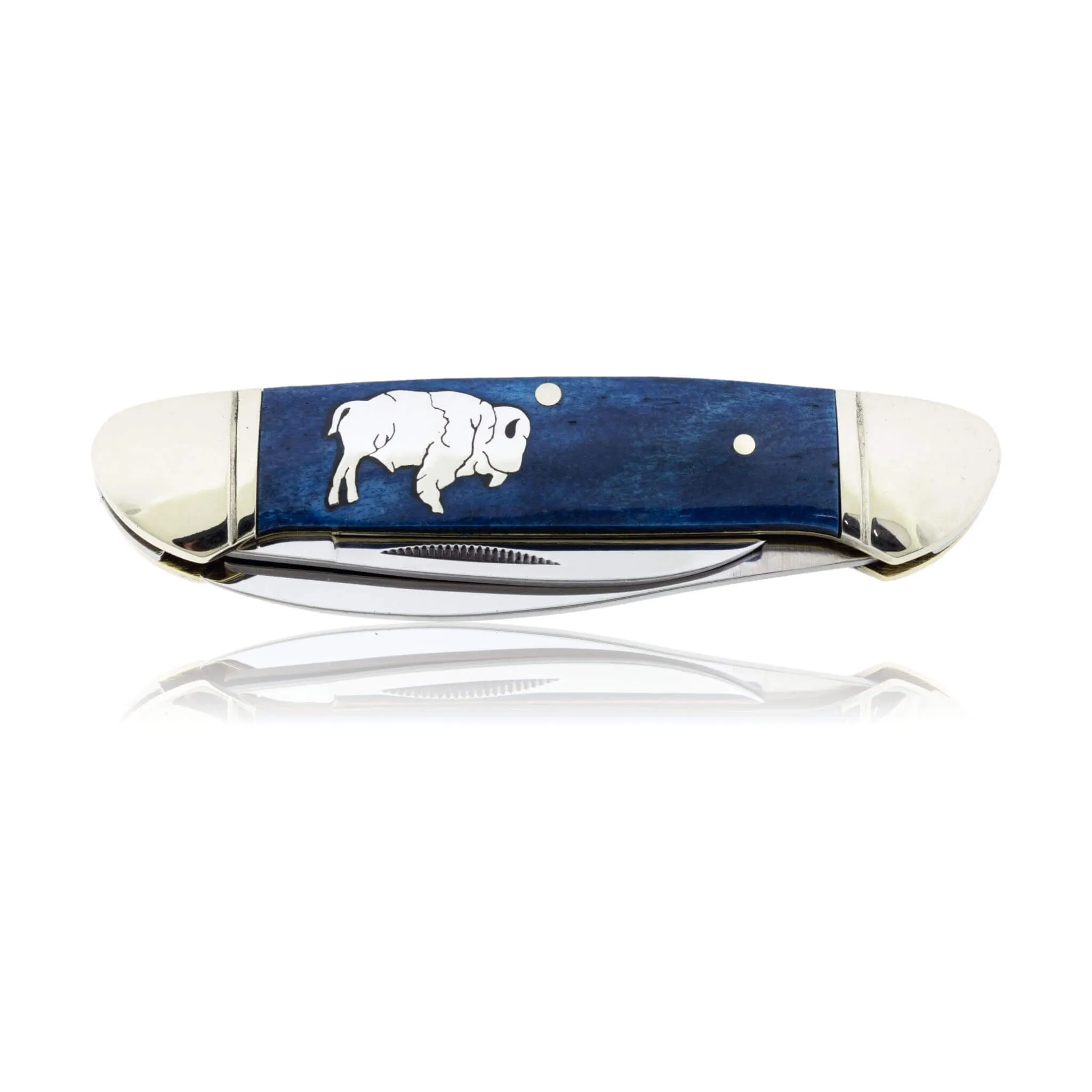 Blue Rough Rider 2 Blade Knife with Silver Elk Inlay